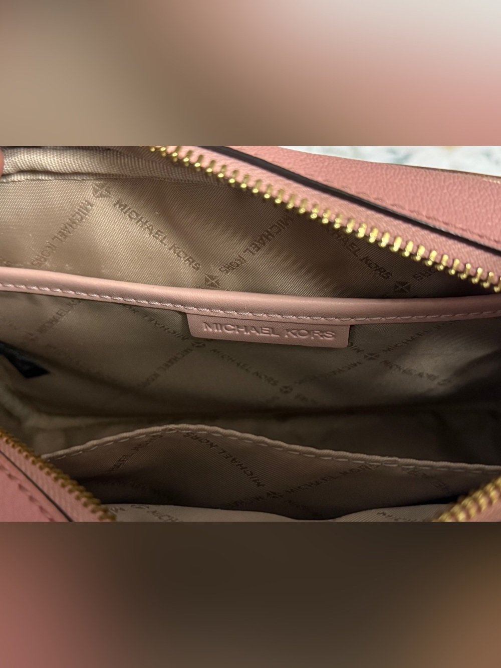 MICHAEL KORS Pink Pebbled Leather Camera Crossbody Bag with Logo Strap - Picture 5 of 5